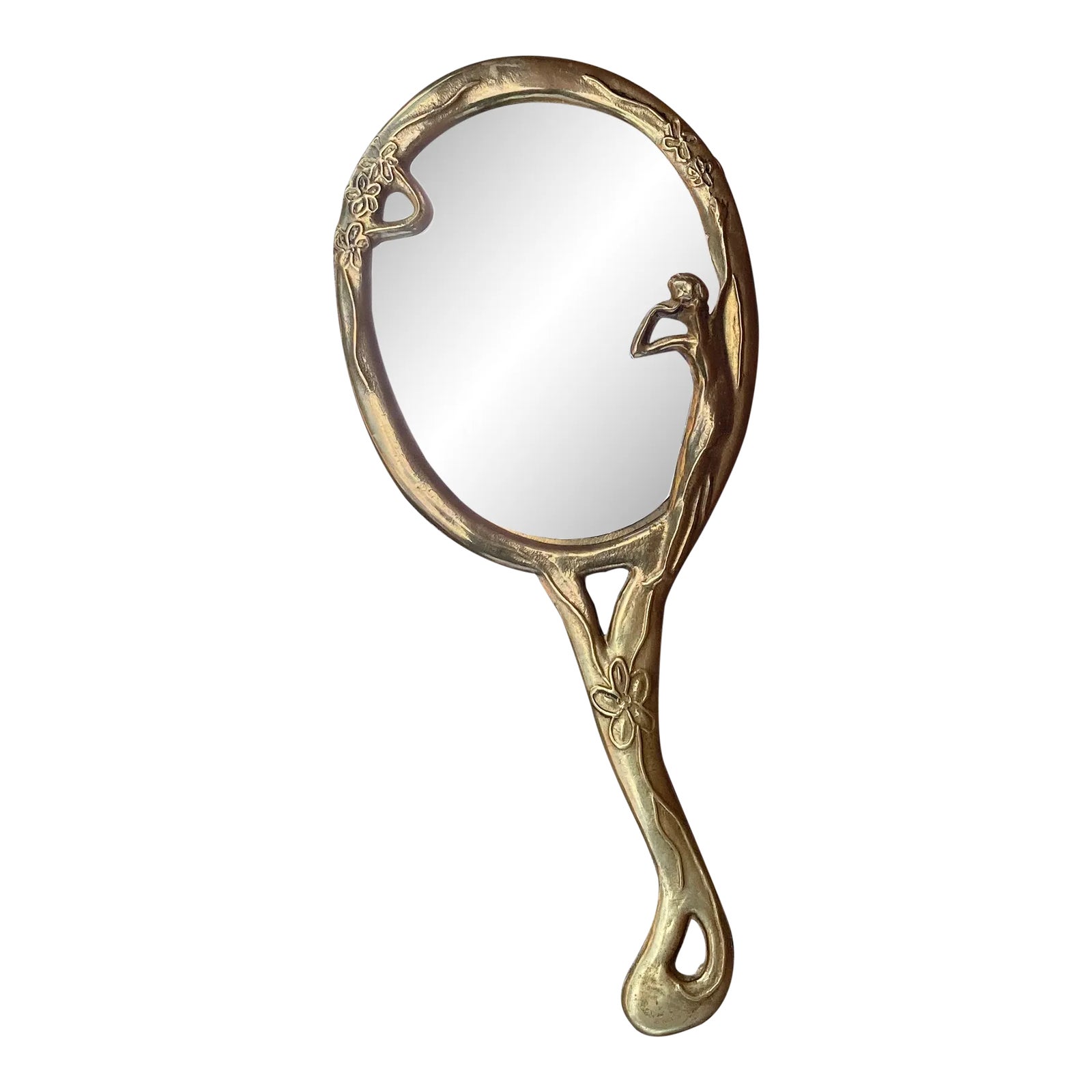 Vintage Art Nouveau hand mirror 3D with lady and flowers Vintage Art Nouveau Mirror, Victorian Lady Picture, Wall  main image 2