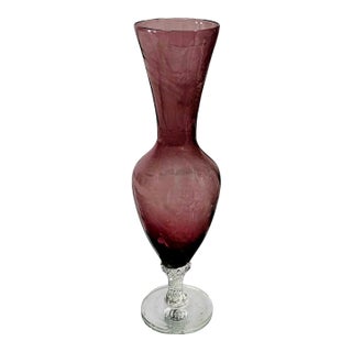 Optic Amethyst Footed Bud Vase Hand Blown Glass For Sale