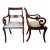 Antique Pair of Scroll Elbow Chairs in the Style of Duncan Phyfe Mahogany Damask Set of 2 For Sale