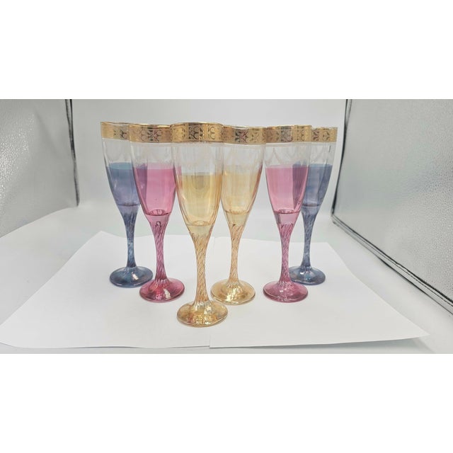 Murano Glass Champagne Glasses with Gold Rims, 1970s, Set of 6 For Sale - Image 9 of 9