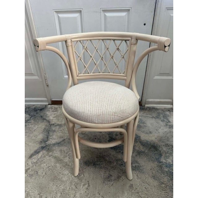 Vintage Coastal Rattan Bistro Set With Glass Table & Two Barrel Chairs For Sale - Image 11 of 18