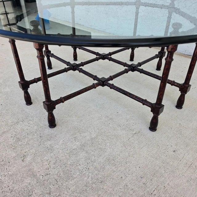 Vintage Baker Style Tortoise Shell Faux Bamboo & Glass Coffee Table For Sale - Image 10 of 12