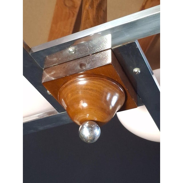 Art Deco Chandelier in Chrome and Pink Opaline Glass, 1950s For Sale - Image 3 of 9