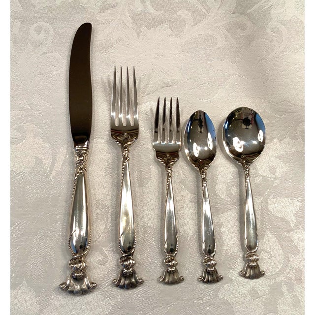 Coastal 1990s Wallace Sterling Silver – Romance by the Sea – Two 5-Piece Place Settings- 10 Pieces For Sale - Image 3 of 6