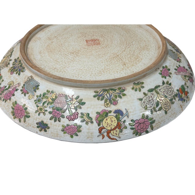 19" Vintage Large Chinese Famille Rose Porcelain Charger Plate For Sale - Image 14 of 17