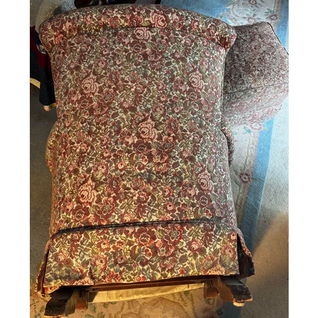 Late 20th Century Vintage Floral Tufted Rocking Chair & Matching Ottoman With Nailhead Trim For Sale - Image 5 of 12