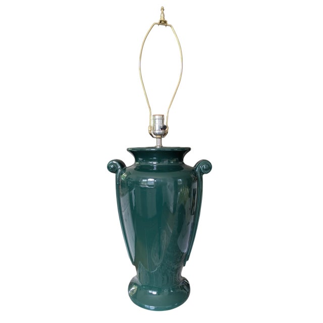 Vintage Neoclassical Green Ceramic Table Lamp For Sale - Image 12 of 14