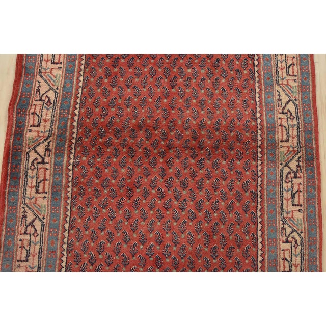 1980s Mir Runner 3’7” X 10’4” Red Wool Vintage Tribal Hand-Knotted Oriental Rug For Sale - Image 5 of 14