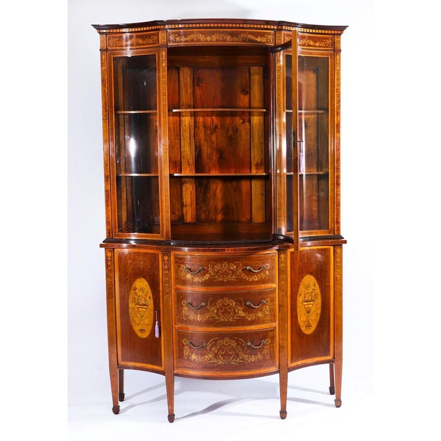 Antique 19th Century Marquetry Serpentine Display Cabinet from Edwards & Roberts For Sale - Image 3 of 18