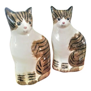 A Pair of Marble Staffordshire Whimsical Cat Statue, Bookends For Sale