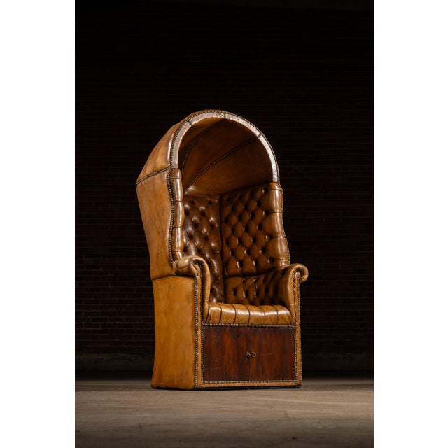 Antique Tufted Leather Porter’s Chair With Storage Base in Amber For Sale - Image 4 of 10