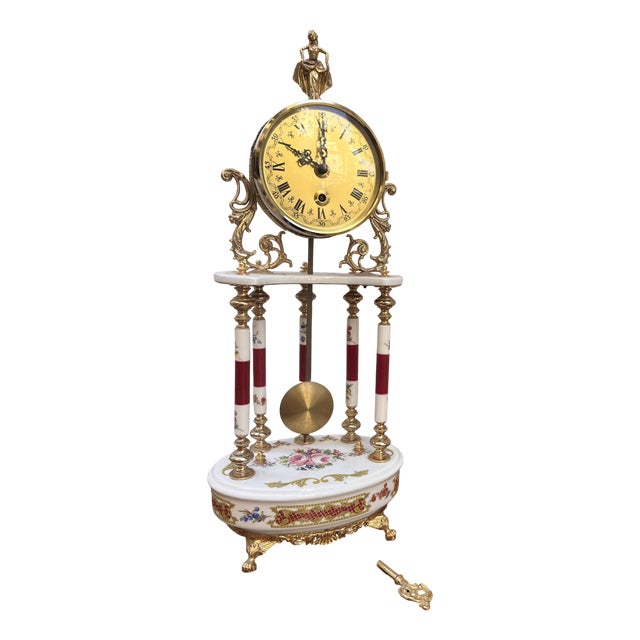 Regency Hand-Decorated Ceramic Table Clock, 1950s For Sale