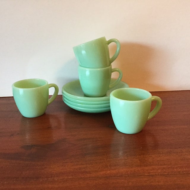 Art Deco Jadeite Tea Cups & Saucers Set of 8 Chairish