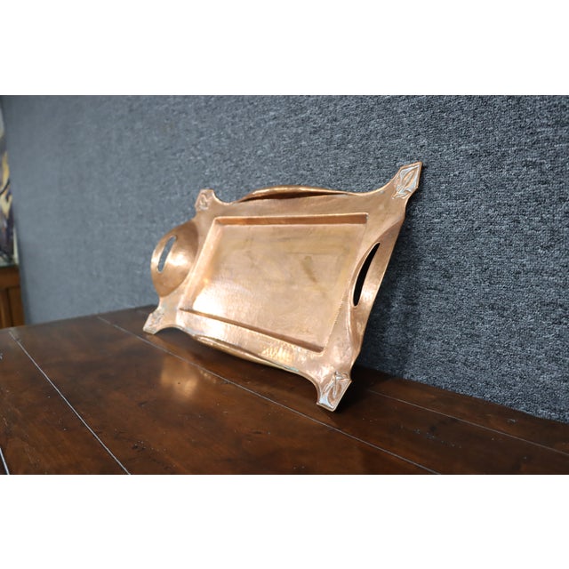 Art Nouveau Copper Serving Tray With Integrated Handles For Sale - Image 4 of 12