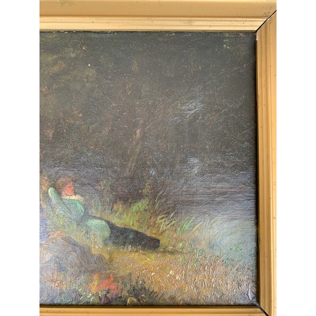 Antique Country Landscape With Three Ladies in a Carved Giltwood Frame For Sale - Image 16 of 17