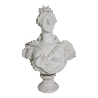 Mid 19th Century Bust of a Lady, Glazed Terracotta Majolica For Sale