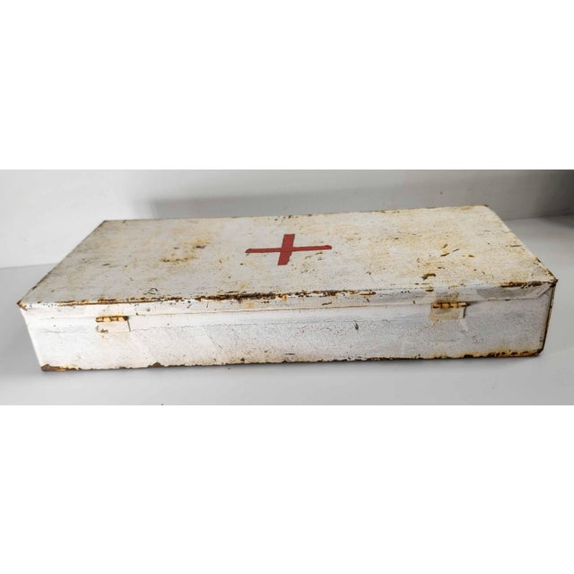 20th Century White Painted Metal First Aid Kit Box With Red Cross For Sale - Image 4 of 11