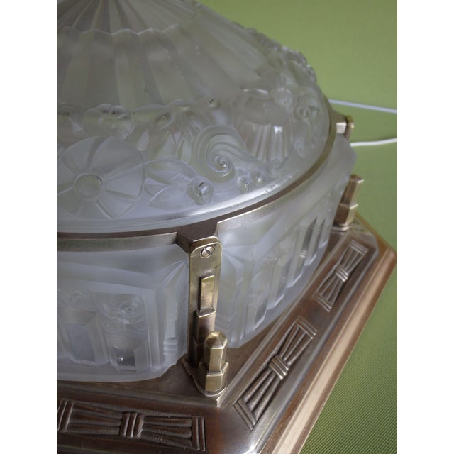 Large Art Deco Ceiling Light in Bronze Frame and Wood from the Hotel Rigi Kulm, 1930 For Sale - Image 11 of 13