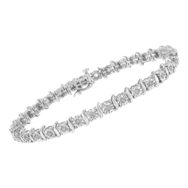 Contemporary .925 Sterling Silver 1.0 Cttw Diamond S-Curve Link Miracle-Set Tennis Bracelet (I-J Color, I3 Clarity) -7" For Sale - Image 3 of 7
