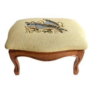 Vintage Quail Needlepoint Footstool For Sale