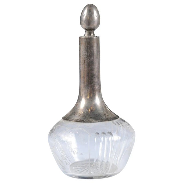 Danish Crystal and Silver Decanter with Stopper and Foliage Engraved Body For Sale - Image 13 of 13