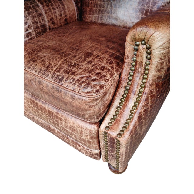 Chestnut 1990s Rare Genuine Leather Recliner- Blend of Western Sophistication & Modern Comfort. For Sale - Image 8 of 12