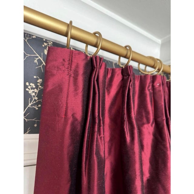 Custom Made Designer Silk Deep Red Wine Drapery Panels Pair Pinch Pleat – Flannel Interlined, Lined For Sale - Image 4 of 7