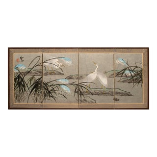 Circa 1970s Chinoiserie 4-Panel Small Painted Screen For Sale