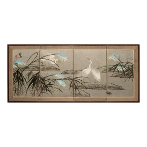 Circa 1970s Chinoiserie 4-Panel Small Painted Screen