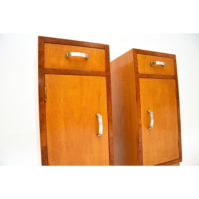 Brown Art Deco Satinwood and Walnut Bedside Tables, 1930, Set of 2 For Sale - Image 8 of 9