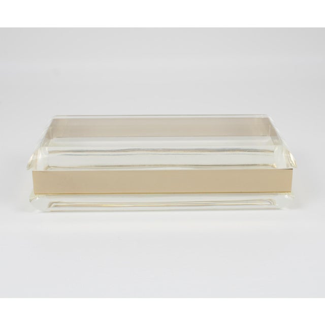 Philippe Cheverny Style Geometric Lucite and Gilded Metal Box, circa 1970 For Sale - Image 11 of 12