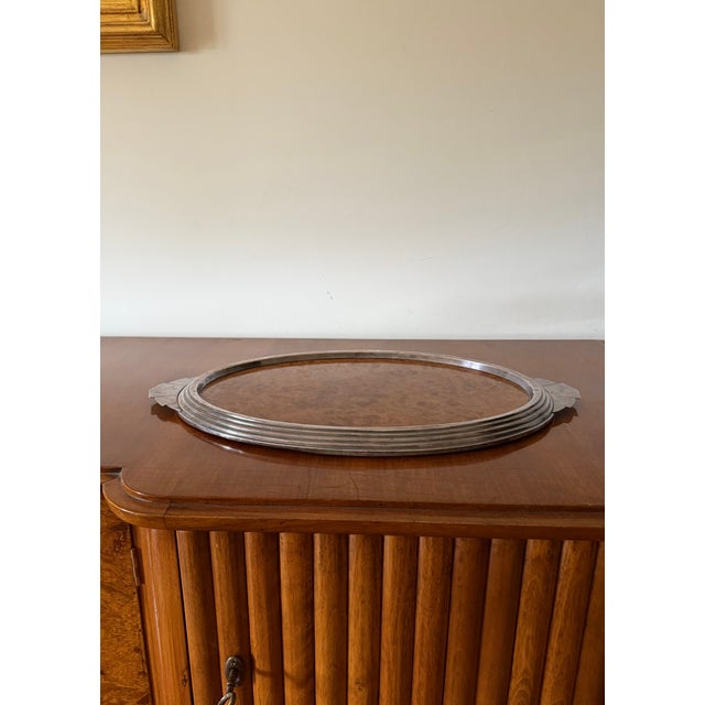 Art Deco burl wood tray France 1930s wood, aluminum 3 cm H 50 × 32 cm Conditions: excellent consistent with age and use....