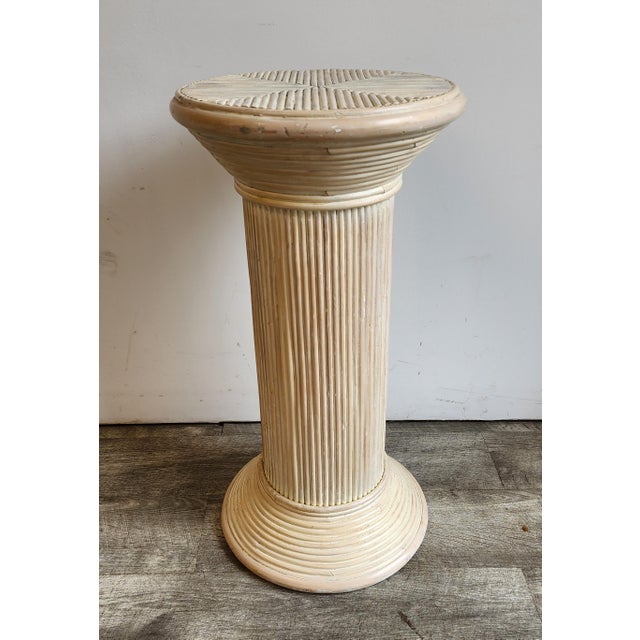 Cream Vintage Split Reed Rattan Pedestal Column - Gabriella Crespi Style Plant Stand For Sale - Image 8 of 13