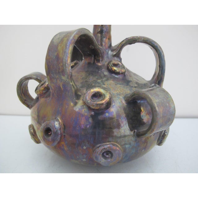 1980s Beatrice Wood Beato Iridescent Luster Multi-Handle Button Bottle Pottery Vase For Sale - Image 5 of 10