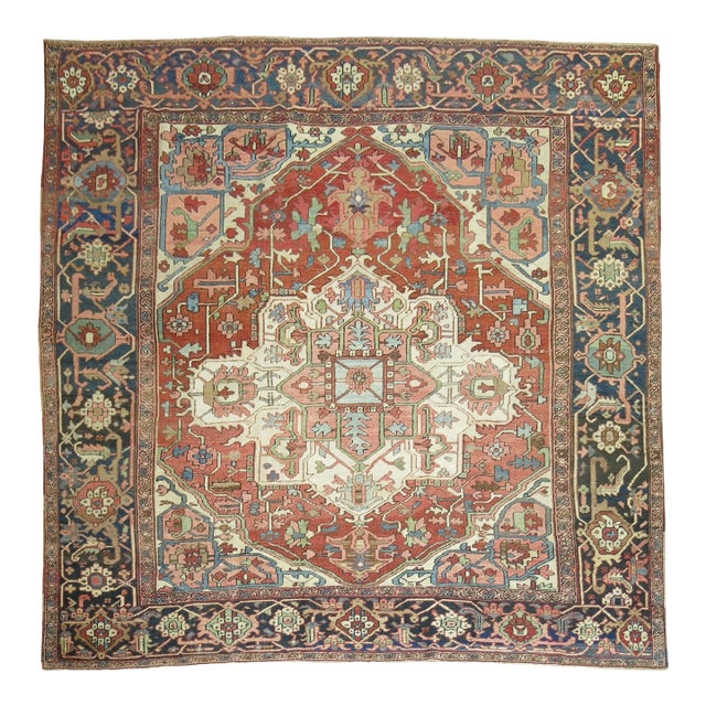 Zabihi Collection Large Antique Persian Square Heriz Rug - 8'6" x 9'2" For Sale