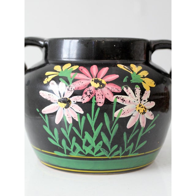 Vintage Hand Painted Floral Pottery Vase For Sale - Image 4 of 11