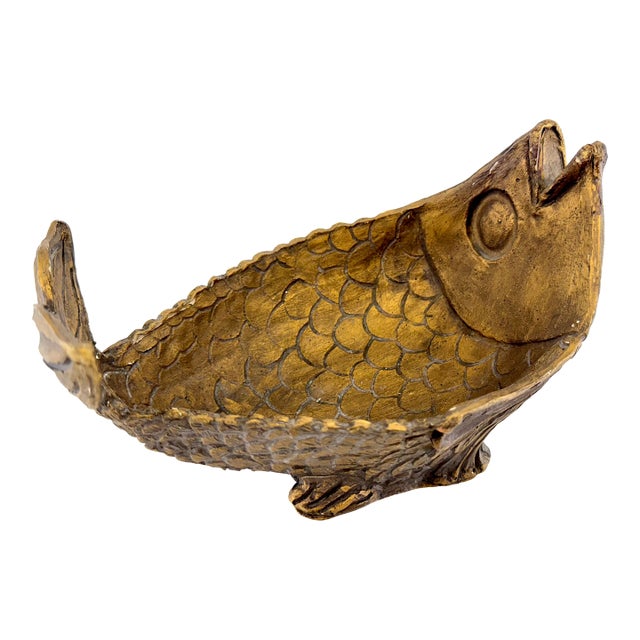 Vintage Rustic Art Carved Fish Catchall Bowl For Sale