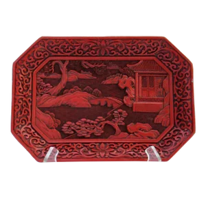 Vintage Chinese Carved Cinnabar Red Plate