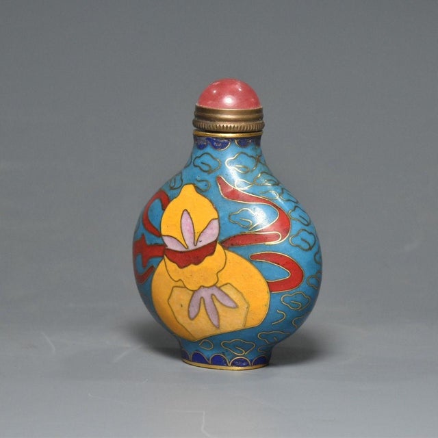 Cloisonne Gourd Snuff Bottle, Enamel on Copper For Sale - Image 4 of 9