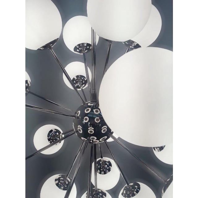 Glass 21st Century Nova Polished Nickel Matte White Murano Sputnik Chandelier by Fabio LTD For Sale - Image 7 of 7