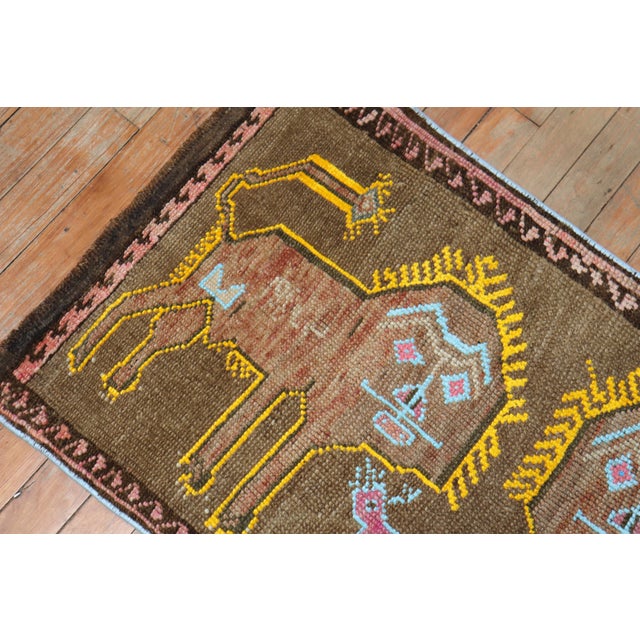 Fun Pictorial Lion Sheep Vintage Turkish Rug For Sale - Image 4 of 6