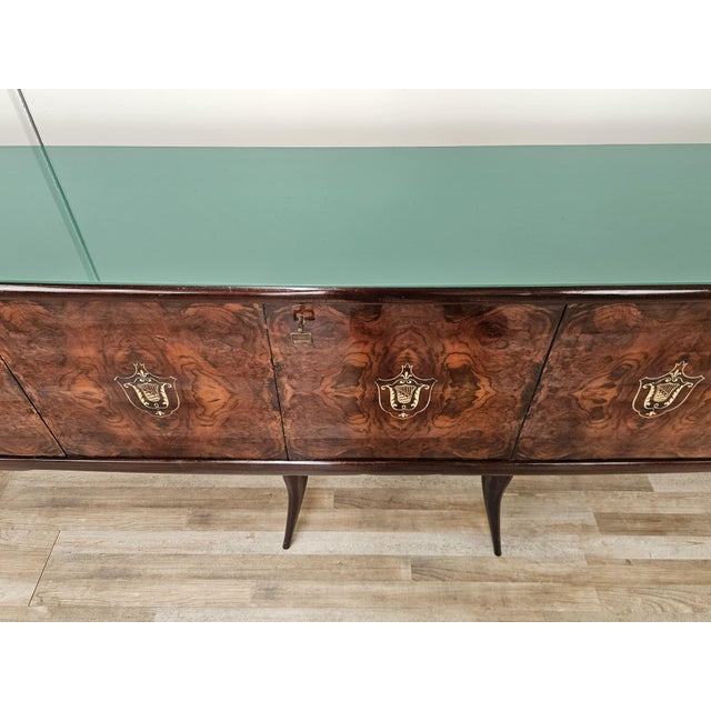 Mid-Century Mahogany Sideboard with Teal Glass and Compartments with Drawers, 1950s For Sale - Image 6 of 18