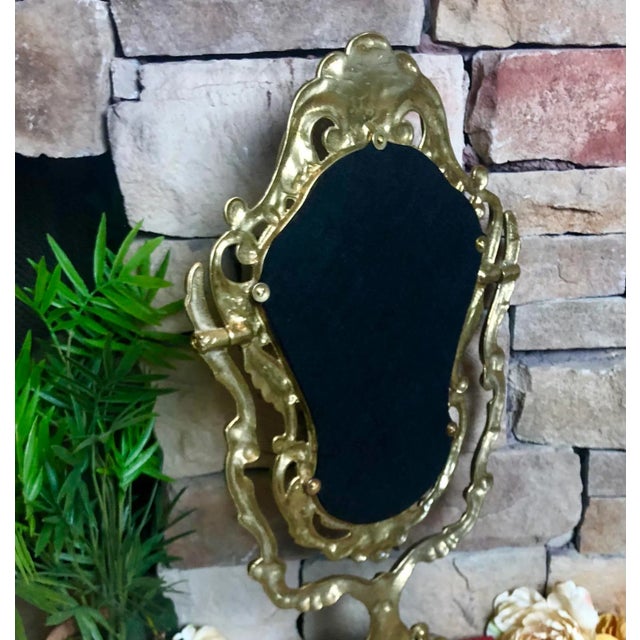 Victorian Brass Vanity Mirror Art Nouveau Rocco Articulating Victorian Large Tabletop For Sale - Image 3 of 10