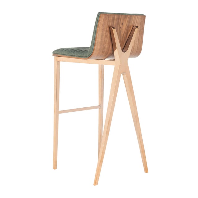 Metal Modern Barstool in Ash Green & Copper For Sale - Image 7 of 9