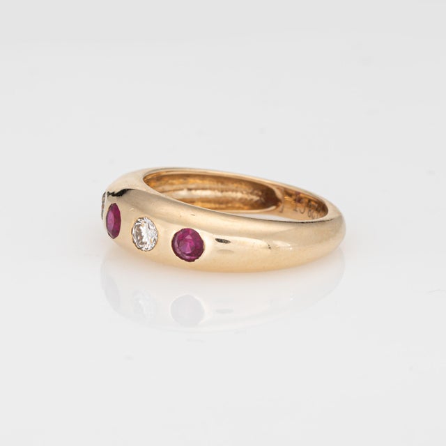 Mid 20th Century Ruby Diamond Band Size 7 Vintage 14k Yellow Gold Ring Estate Stacking Jewelry For Sale - Image 5 of 7