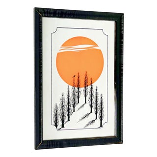 Vintage Japanese Mirror with Sunset, 1970s For Sale