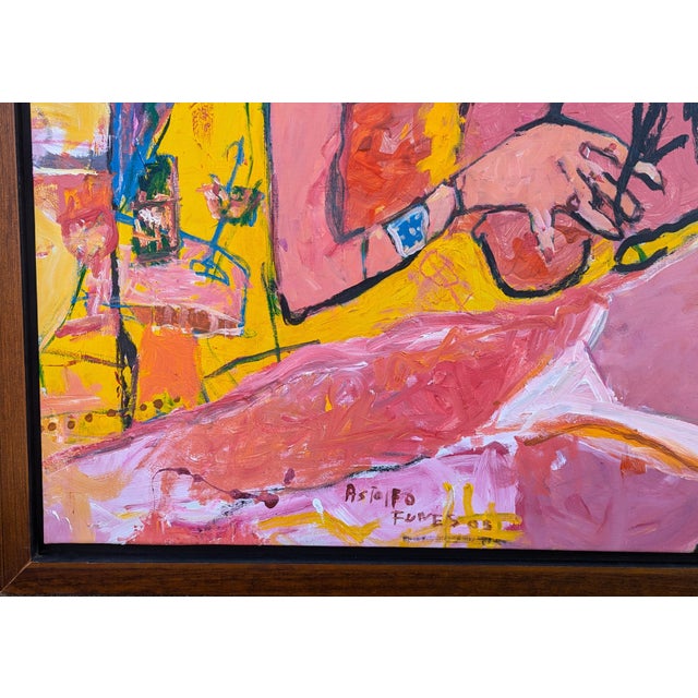 Oswaldo Subero "Jacucci" Contemporary Abstract Pink & Yellow Expressionist Female Painting, 2005 For Sale - Image 9 of 12