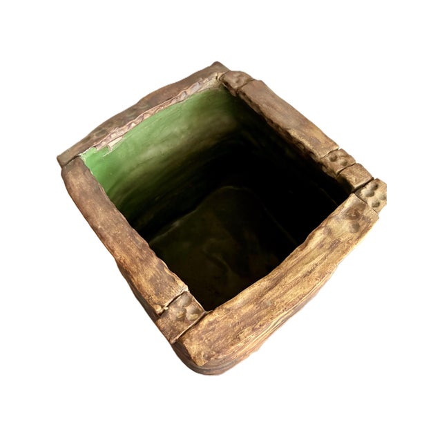 Vintage 1970s Beige Hand Build Coil Mid Century Stoneware Planter/ 70s Huge Art Vessel /Modernist Ceramic Art Studio Pottery For Sale - Image 9 of 10