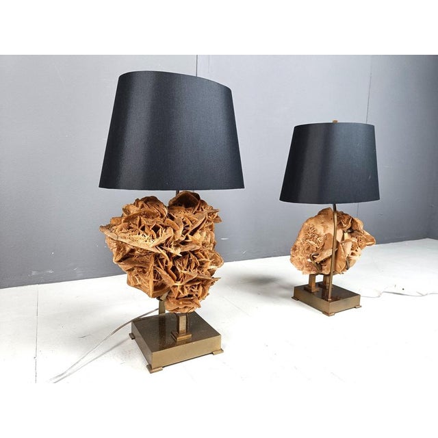 1970s Stone Rose and Brass Table Lamps, 1970s, Set of 2 For Sale - Image 5 of 12