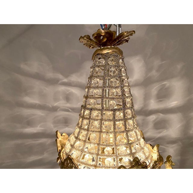 1980s French Louis XVI Gold Bronze Chandelier Ceiling Light – 1 Pc For Sale - Image 10 of 15